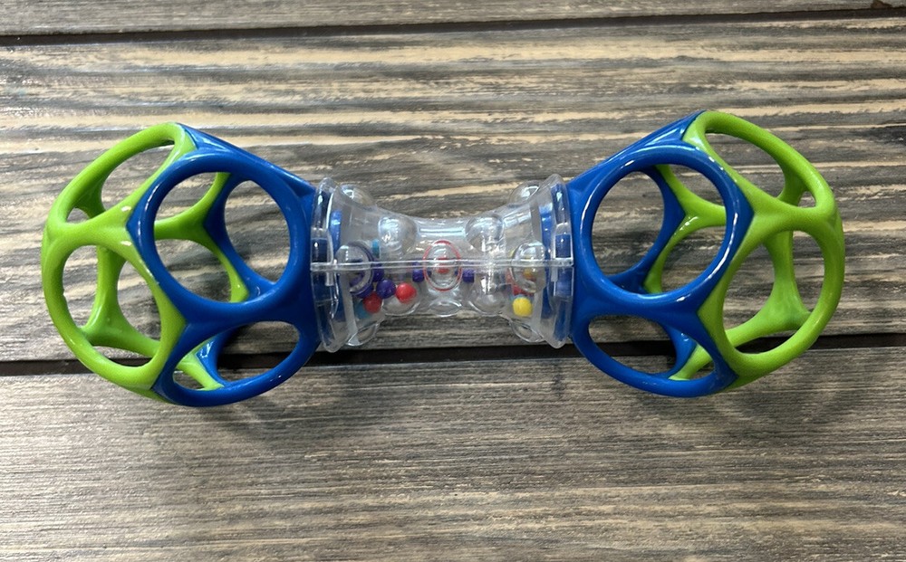 Bright Starts Oball Blue Green Shaker Rattle Toy Baby Ages Newborn +