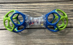 Bright Starts Oball Blue Green Shaker Rattle Toy Baby Ages Newborn +