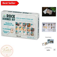 Engaging STEM Rock Science Kit – 15 Specimens, Viewer & Identification Guide