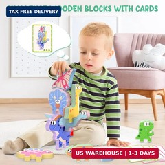 Montessori Dinosaur Stacking Blocks 10 Pack Wooden Toy for Toddlers 2-5
