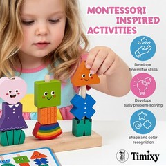 Montessori Wooden Stacking Blocks Sequencing Game Lacing Beads Toy Set for Ki…