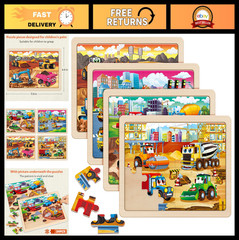 Large Wooden Monster Truck Puzzles for Toddlers 3-6, 24 Piece Construction Toys
