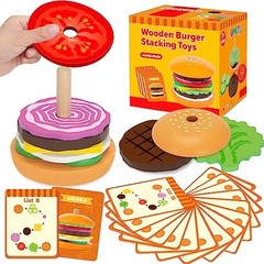 Jumlys Montessori Wooden Burger Stacking Toys for 2, 3, 4, 5 Year Olds, Fine