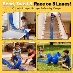 3-Lane Flexible Race Track 20FT DIY Racetrack Kids Hot Wheels Compatible