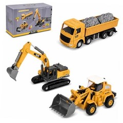 Alloy Mini Construction Vehicles, 3Pcs Die-cast Metal Toy Set with Pull Back