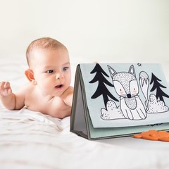 Soft Tummy Time Book with Mirror Crinkle Texture and Silicone Teether