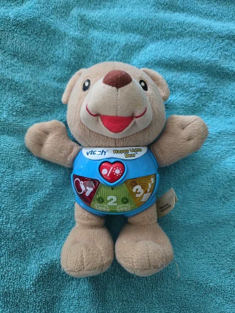 Vtech Happy Lights Bear 8″ Plush Teddy Interactive Baby Music Toy- WORKS