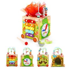Montessori Activity Cube Toys for Toddlers 1 2 3 Years Old, Wooden Sensory Ba…