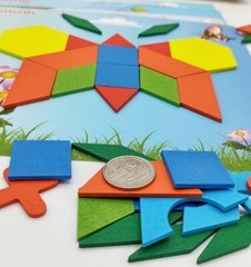 Wooden Pattern Blocks Set 250 Pcs Montessori Tangram Geometric Shape Puzzle