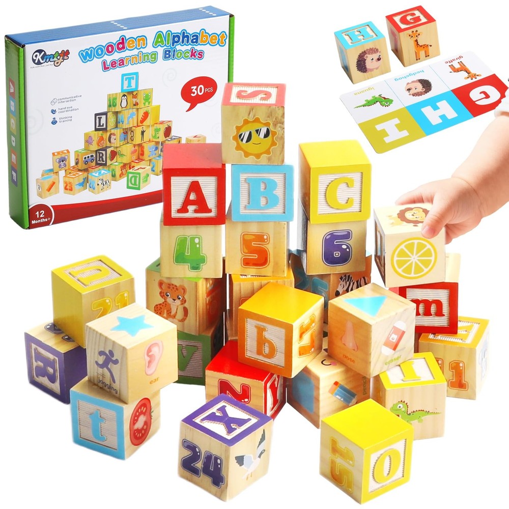 Wooden Alphabet Blocks for Toddlers 1-3 | ABC Stacking Blocks Toys for 1 2 3 …