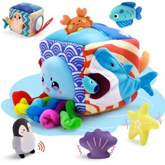 SAIMAND Baby Toys 6-12 Months–Mystery Soft Box with 5 Plush Marine Animals,Ra…