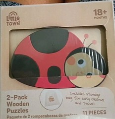 Little Town 2-Pack Wooden Puzzles 11-Piece Lady Bug & Insects, 18+ Months