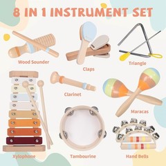 Baby Musical Instruments Set – Montessori Wooden 18 Old Baby Musical Toys, T…