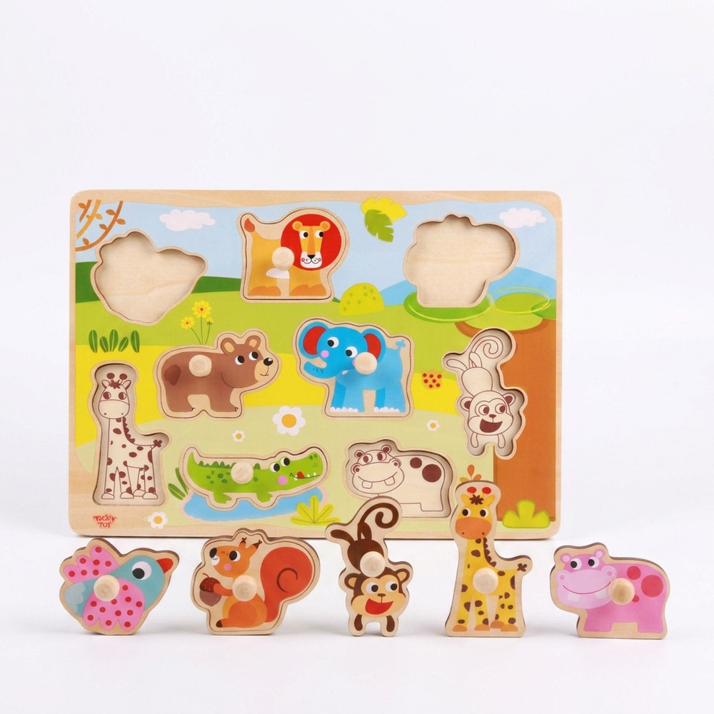 Wooden Animal Puzzle Board Toddler Peg Puzzle Montessori Learning Toy