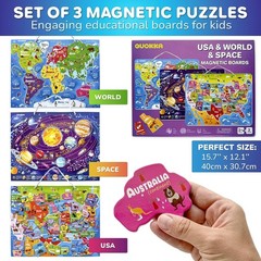 Educational Magnetic Puzzles for Kids 3-5: World, USA, Space
