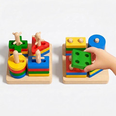 Montessori Wooden Toys for 1-3 Year Old – Wooden Stacking & Shape Sorting Toy