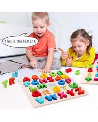 New — Baby Kids Learning Toys Wooden Alphabet Number Puzzle ABC Letters Board