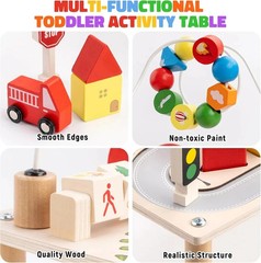 Activity Table for 1+ Year Old, Montessori Wooden Toys for Toddlers 1-3, 8 in 1