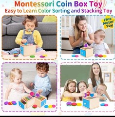 Toddlers Montessori Coin Box Toys for 1 2 3 Year Old Boys Girls, Drawer Box T…