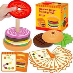 Jumlys Montessori Wooden Burger Stacking Toys for 2, 3, 4, 5 Year Olds, Fine …