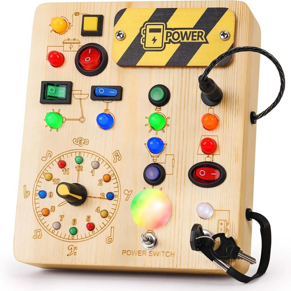 Busy Board with Led Light, Montessori Toys for 1-3 Years Old Boys Girls Woode…