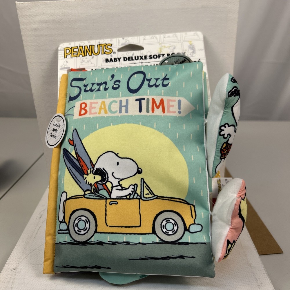Peanuts Baby Deluxe Soft Book Snoopy Woodstock Sun Out Beach Time New
