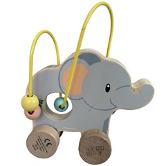 Studio Circus Rolling Bead Maze Toy Elephant Montessori Natural Wood 7”