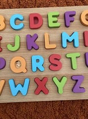 Chuckle and Roar Wood Puzzle Alphabet Learning Toy About 13” X 9”