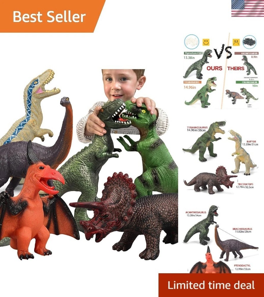 6 Piece Jumbo Dinosaur Toys for Kids 3-5 and Toddlers, Large Soft Dinosaur To…