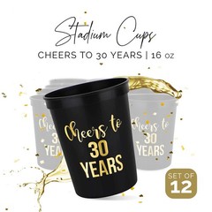 30th Birthday Decorations Party Cups – Cheers to 30 Years Reusable Plastic