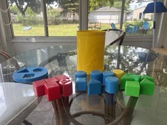 1977 Fisher Price Baby’s First Blocks Shape Sorter Bucket With 18 Shapes Vintage
