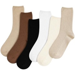 Winterlace Womens Cute Crew Socks 6 Pairs Aesthetic Casual Neutral Tone Size …