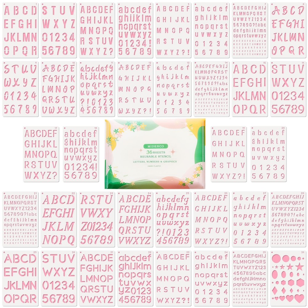 Reusable Small Letter Stencils for Painting, 36 Pcs (1/4, 1/2, 3/4, 1, 5/4 in…