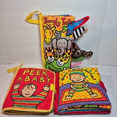 3 Jellycat Fabric Soft Books Crinkle Baby Books Belly Button Peek a Baby Jungle