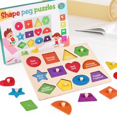Montessori Wooden Peg Shape Puzzles for Toddlers, Sturdy Easy-Grip Educationa…