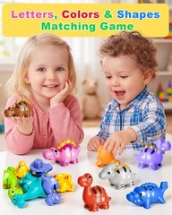 52 PCS Dinosaur Alphabet Learning Toys for Toddlers Kids 3-5, 10 Different Di…