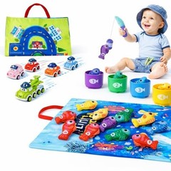 2-in-1 Montessori Fishing Game & Stacking Cups – Sensory Toy for 1 Year Olds, Ea