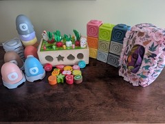 Montessori Toy Lot-Tissue Box/Stacking Blocks/Nesting Eggs/Wooden Shape Sorter