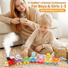 Train Set Toy for Toddler 1 2 3 Year Old, Realistic Mist Steam Electric Farm