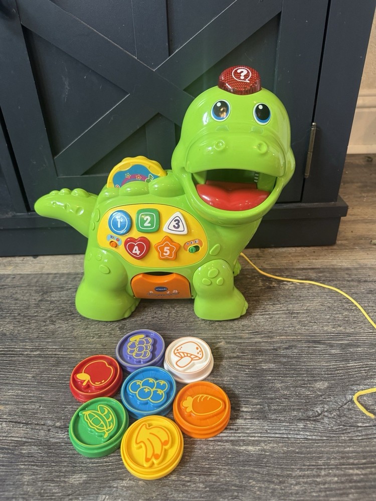 Fisher Price Dino Learning Toy Feed Me Dinosaur w/ 7 Coins Lights Sounds Tested
