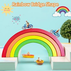 Wooden Rainbow Stacking Toy, Wood Stacker Arch Game, Montessori Arch Bridge R…
