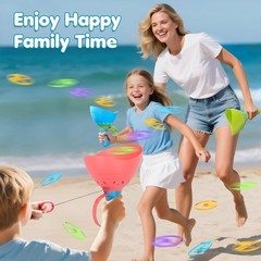 Outdoor Flying Disc Launcher 4 Pack Kids Ages 3-8 Family Games Safe Durable