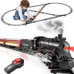 Train Set for Boys, Alloy Remote Control Train Sets with Steam Black