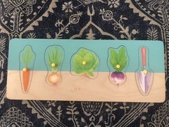 Lovevery Wooden Vegetable Garden Knob Puzzle Montessori Toy