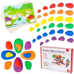 Rainbow Pebbles Activity Set – 48 Open-Ended Stacking Stones – Early Math