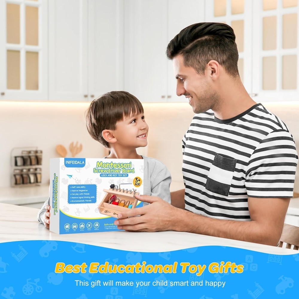 Montessori Wooden Locking Box Key-Lock Educational Toy for Kids Board Game