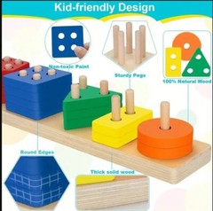 Wooden Educational Toy Sorting By Color Shape Stacking Puzzle 3+ Toddler