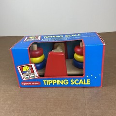 New Peek-A-Babe Tipping Scale Wood Stacking Rings Balance Toy Primary Colors
