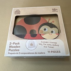 Little Town 2-Pack Wooden Puzzles 11-Piece Lady Bug & Insects, 18+ Months