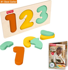 Fisher-Price Wood Montessori Toy 1-2-3 Puzzle, American Montessori Society Seal